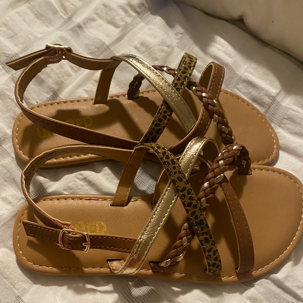 Unr8ed Brown and Gold Braided Girls Sandals